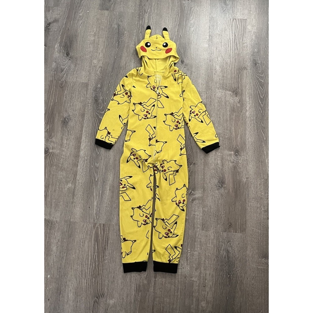 POKÉMON Pikachu Kigurumi Pajama Jumpsuit Costume Hoodie Kids Yellow M 8/10